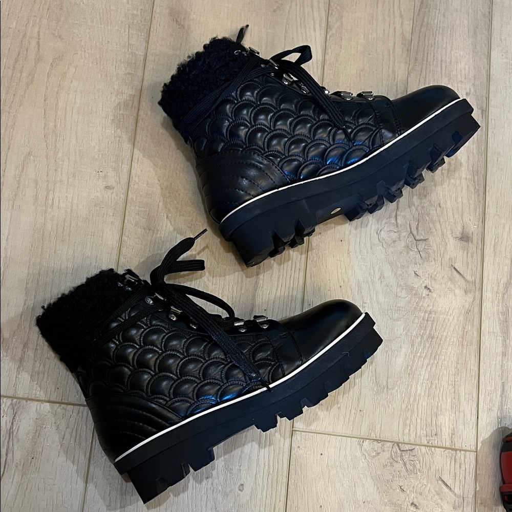 Baldinini Trend Black Leather Shearling Lace-Up Boots EU 38 / US 7.5–8 – New‎ - Picture 4 of 4